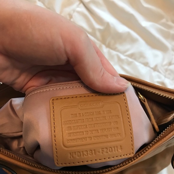 Coach handbag, lightly used, now eat or tear. Light brown with gold accents. - Picture 5 of 5